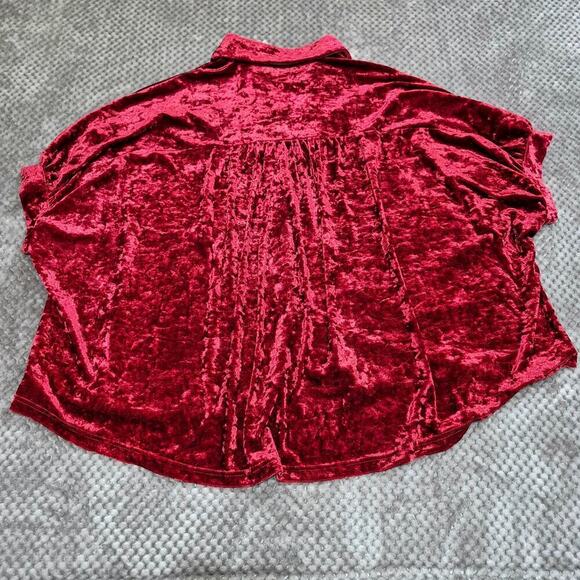Bibi Velvet Blouse Button Up Pleated S/S Boho Romance Relaxed Oversized Small - Picture 3 of 6